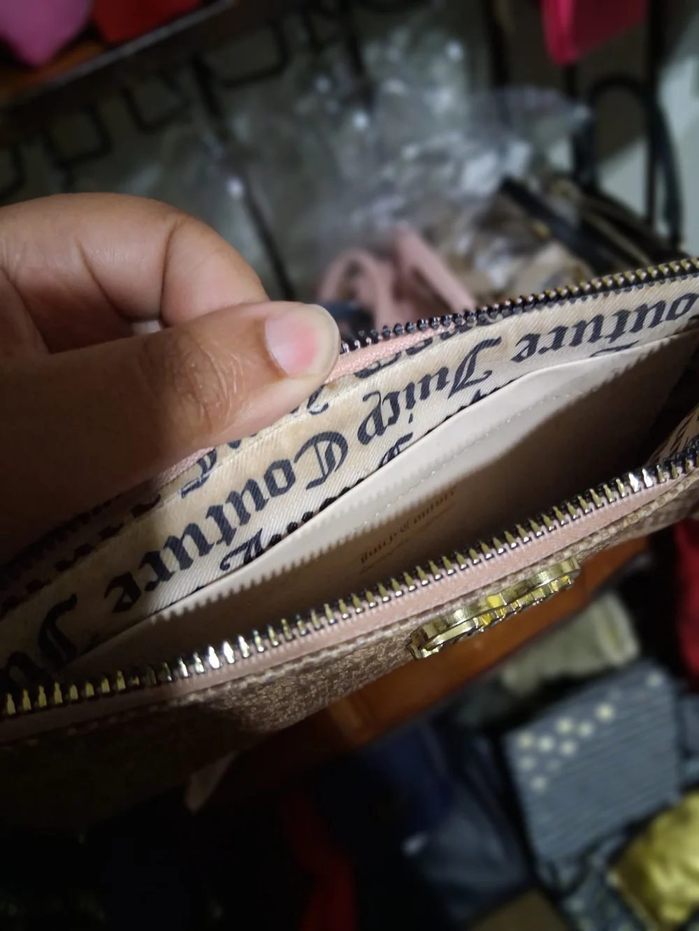 Juicy Couture Tan Brown Monogram Wristlet Clutch with Gold Emblem - PROJECT